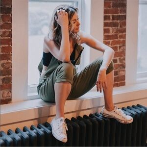 Life in Progress |Olive Green |Lightweight|Overalls wFront Zipper Detail |Size M